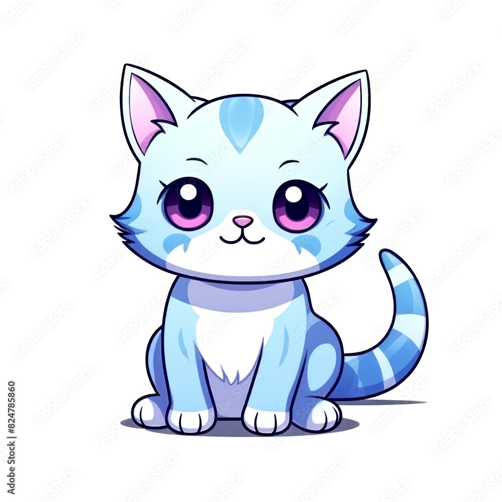 illustration art kawaii cartoon of cat  isolated on white background