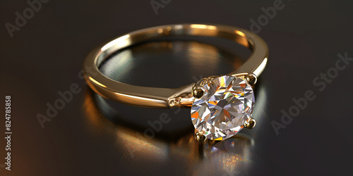Engagement ring with gem. Wedding ring with shiny gemstone diamond Solitaire Ring 18Ct Gold Engagement Ring photo