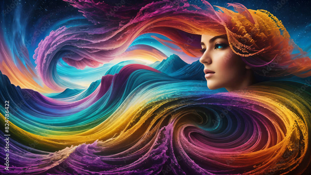 colorful wave texture and woman