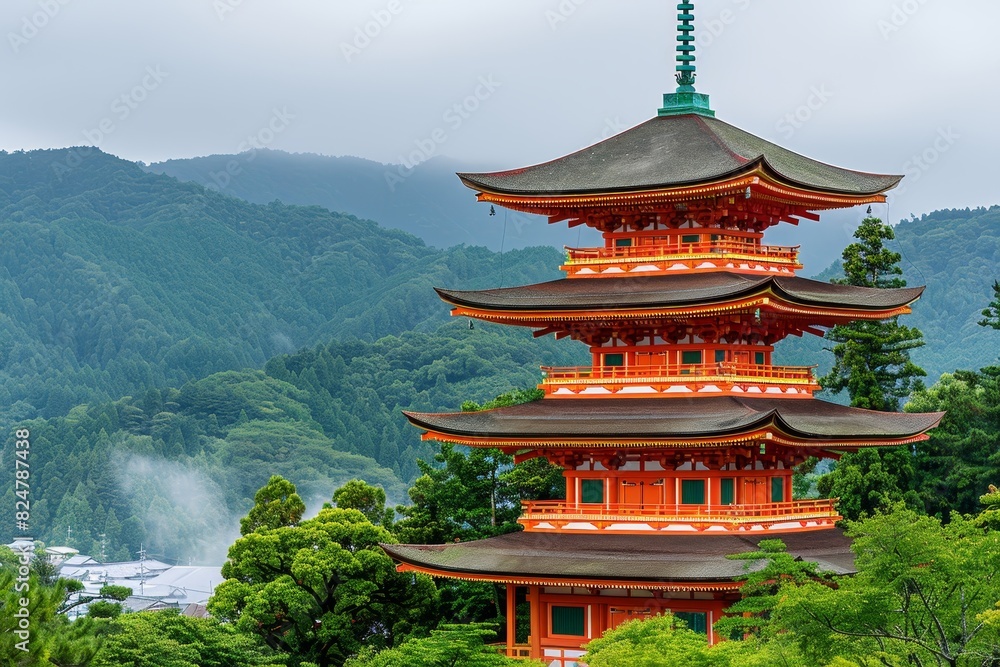 Tranquil japanese temple in misty mountains a serene fantasy setting of ancient beauty Tranquil japanese temple in misty mountains a serene fantasy setting of ancient beauty