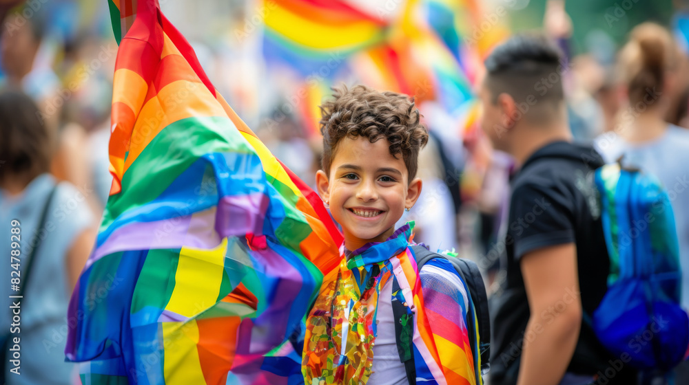Pride in Every Generation: Young Boy's Joy at Pride Parade Pride in Every Generation: Young Boy's Joy at Pride Parade