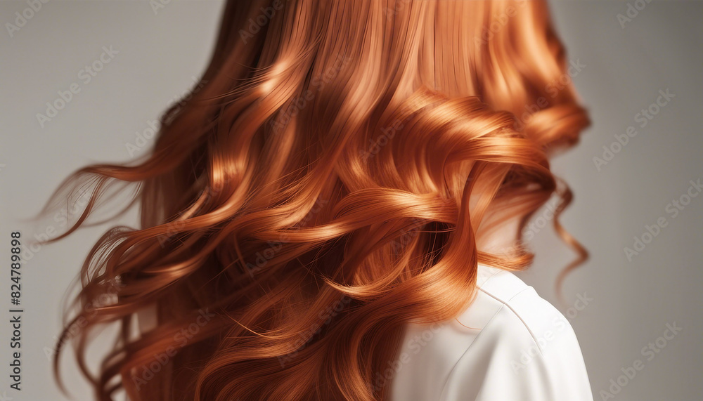 back view of copper colored long and wavy woman's hair, hair advertising shot, isolated white background
back view of copper colored long and wavy woman's hair, hair advertising shot, isolated white background
