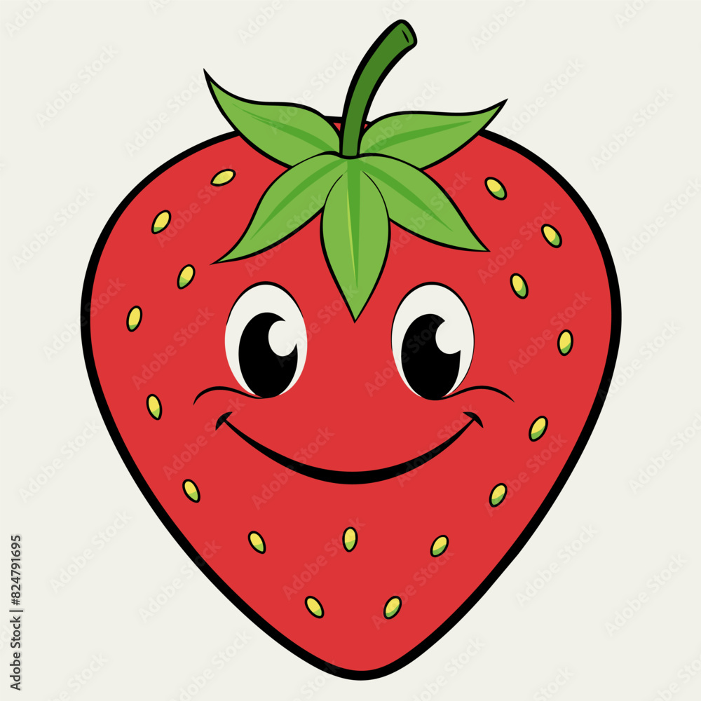 Obraz premium Adorable Strawberry Cartoon Drawing, Cute Strawberry Graphic