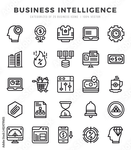 Set of Lineal Business Intelligence Icons. Lineal art icon. Vector illustration