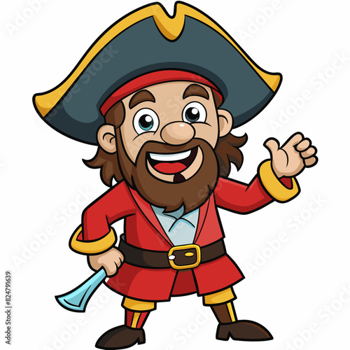 Adorable Pirate Cartoon Drawing, Cute Pirate Graphic