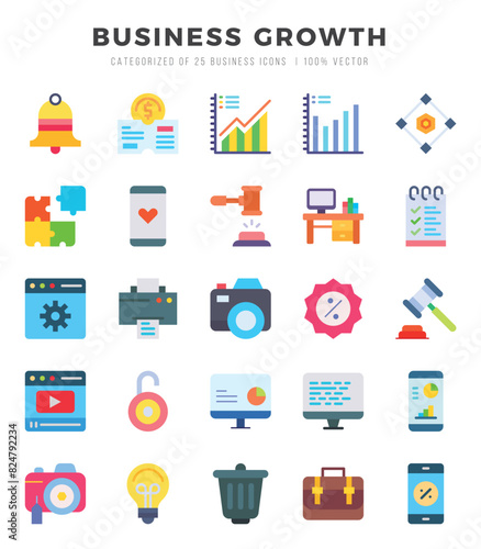 Business Growth Icons Pack. Flat icons set. Flat icon collection set. Simple vector icons.
