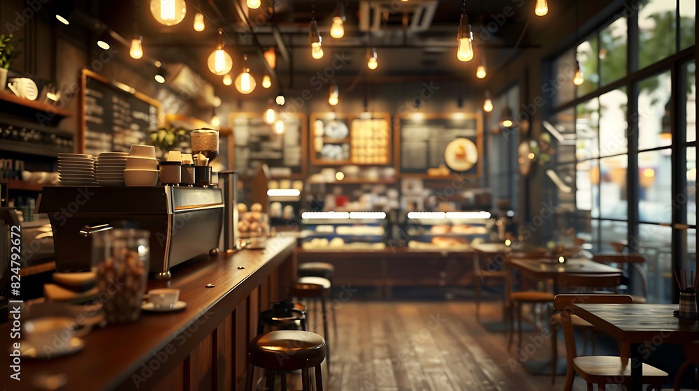 A Blurred big Coffee Shop, Cafe, and Restaurant Fusion for Mesmerizing Backgrounds