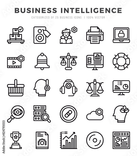 Business Intelligence icons set. Collection of simple Lineal web icons.