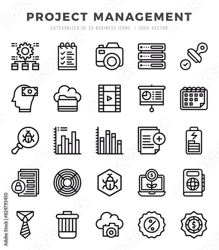 Vector icons set of Project Management. Lineal style Icons.