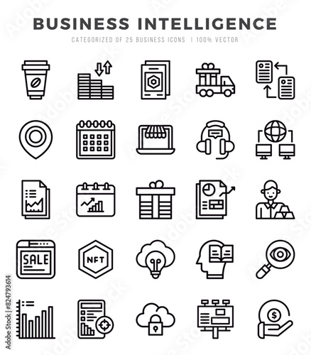 Business Intelligence elements. Lineal web icon set. Simple vector illustration. photo