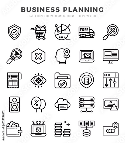 Vector icons set of Business Planning. Lineal style Icons.