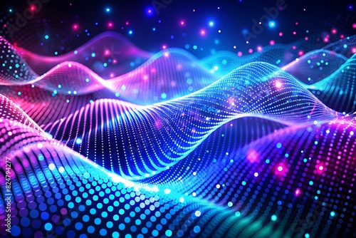 Digital wave with many dots and particles, abstract dynamic wave background