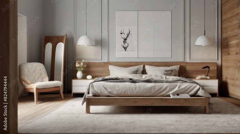 Scandinavian style interior design of modern bedroom Scandinavian style interior design of modern bedroom
