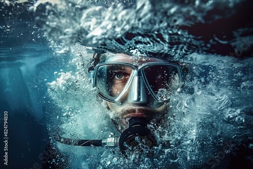 a scuba diver underwater, surrounded by the mesmerizing beauty of the ocean depths, showcasing the wonder and adventure of underwater exploration