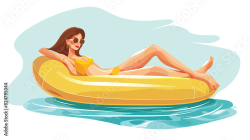Woman resting on inflatable bed. Summer swimming char © Fareeha