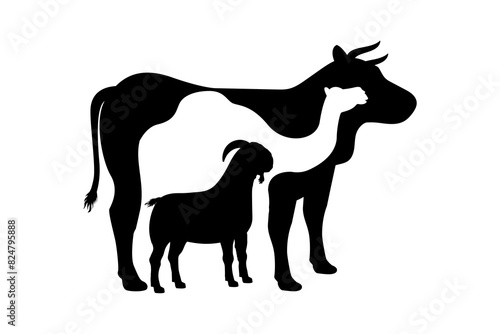 Eid al-Adha sacrifice animal silhouette vector illustration. Cow  camel  and goat silhouette in negative space style