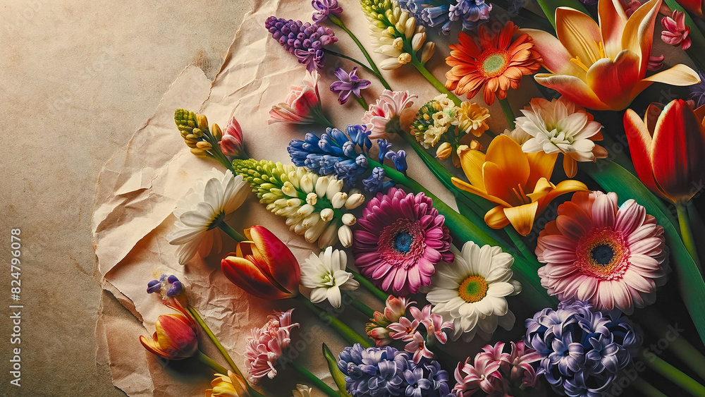 spring flowers arranged on a paper background. spring flowers arranged on a paper background.