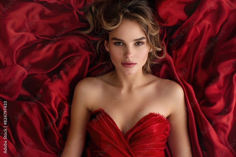 A woman wearing a red long dress A woman wearing a red long dress