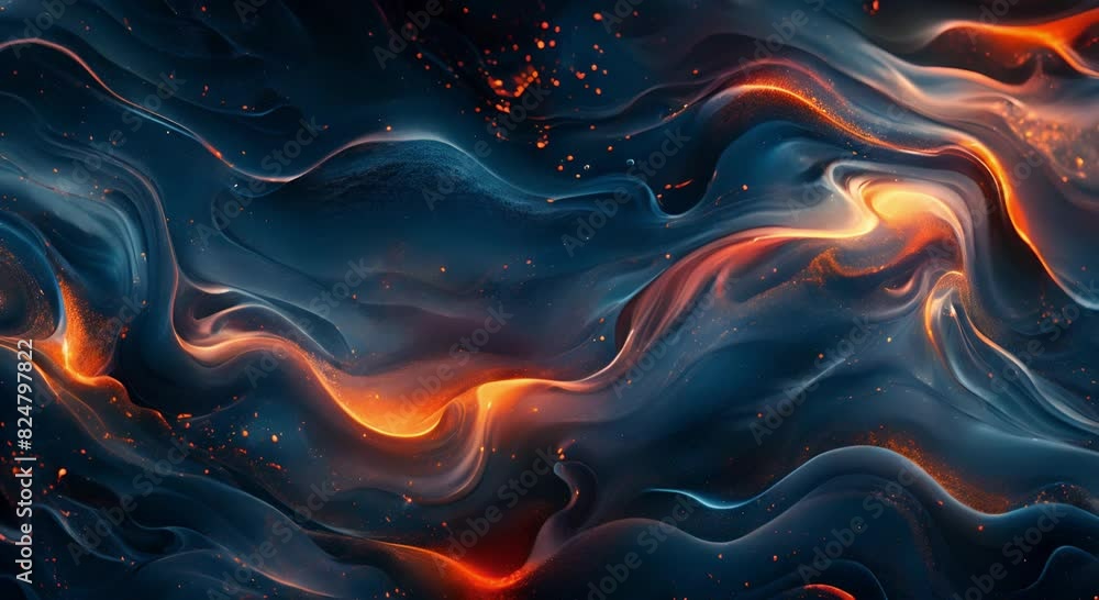 Blue and orange abstract painting with a smooth and wavy pattern. Blue and orange abstract painting with a smooth and wavy pattern.
