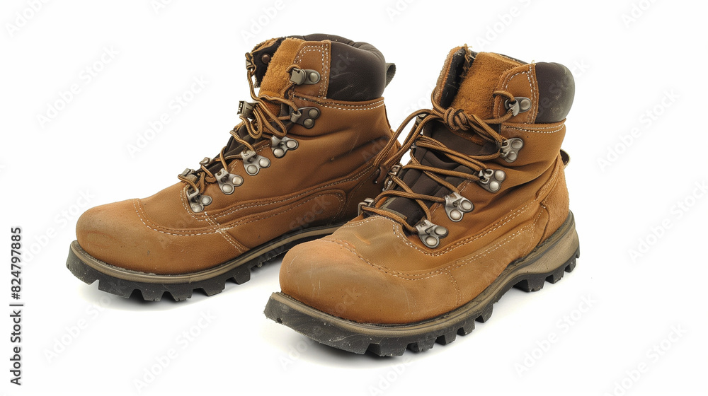 Brown Hiking Boots on White Background Brown Hiking Boots on White Background