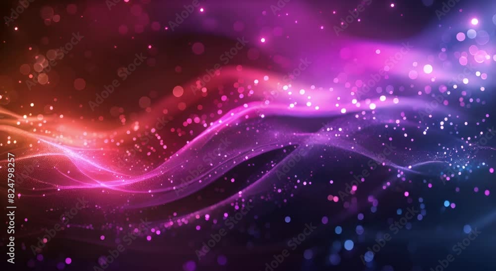 Pink and purple glowing waves with shiny particles. Futuristic wavy background. Modern neon light. Glowing smooth lines. Can be used as party backdrop or website header. Pink and purple glowing waves with shiny particles. Futuristic wavy background. Modern neon light. Glowing smooth lines. Can be used as party backdrop or website header.