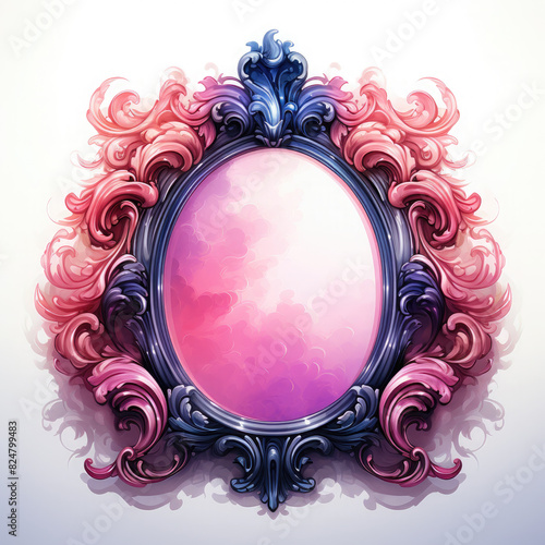 Watercolor Artistic Pink Framed Mirror Illustration, Generative Ai