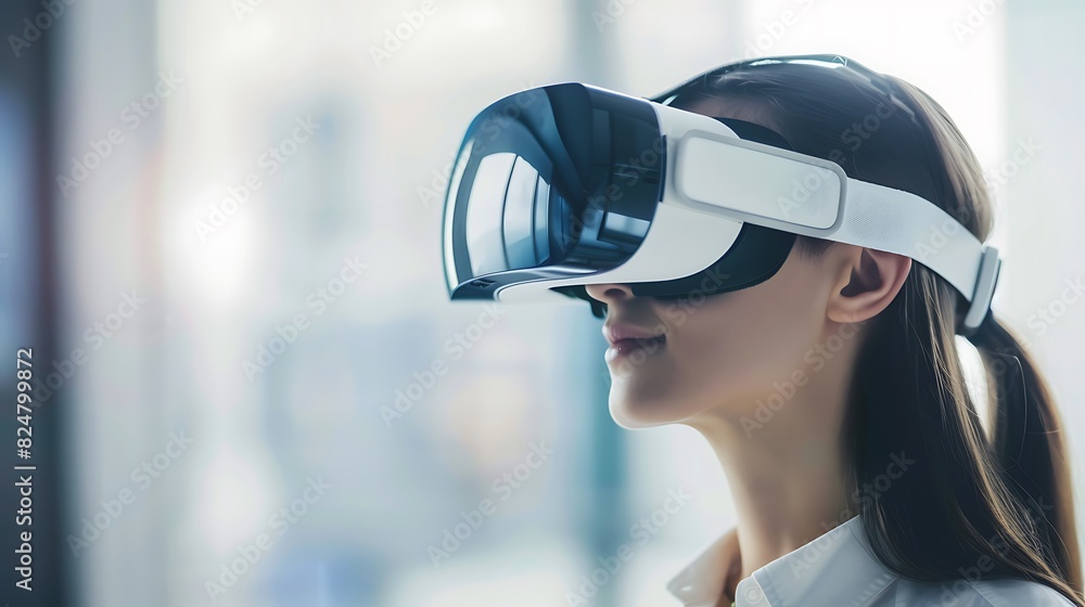 Closeup of innovative virtual reality headset in use, immersive digital experience, advanced technology, sleek and modern aesthetics, copy space., Closeup of innovative virtual reality headset in use, immersive digital experience, advanced technology, sleek and modern aesthetics, copy space.,