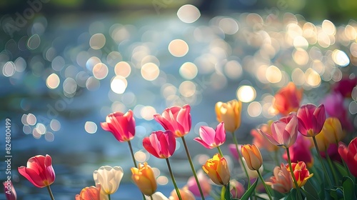 Spring riverside tulips poster background #824800499