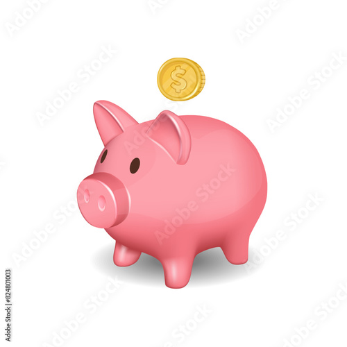 Foto Piggy bank and gold coin