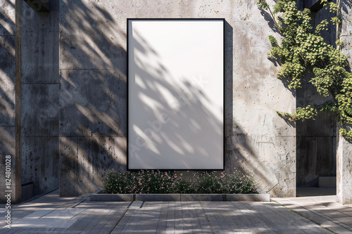 Signboard poster mockup on a facade of the building, blank space to display your advertising or branding campaign