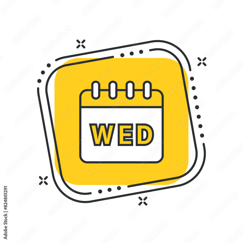 Cartoon days of the week icon vector illustration. Wednesday on isolated yellow square background. Event sign concept. Cartoon days of the week icon vector illustration. Wednesday on isolated yellow square background. Event sign concept.