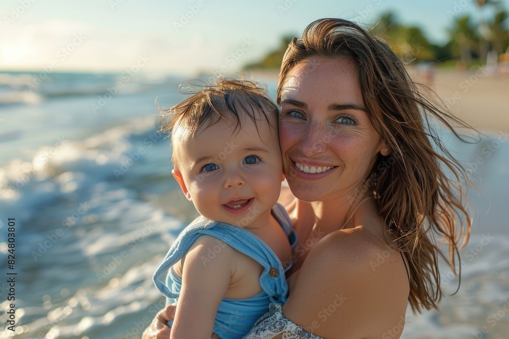 Mother and daughter are at the seaside Mother and daughter are at the seaside