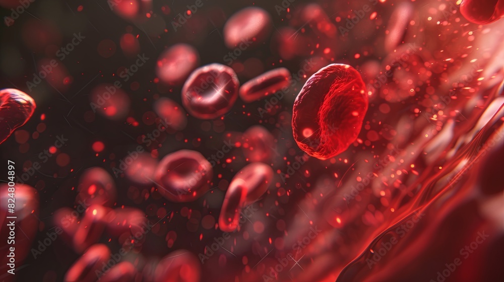 Fototapeta premium 3D rendering of red blood cells flowing in healthy human blood vessels