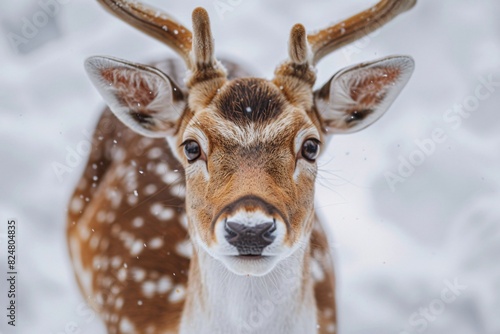 a deer with antlers in the snow