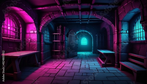 Neon Underground dungeon, fantasy adventure tabletop role play game setting, dark and creepy background created with generative ai 