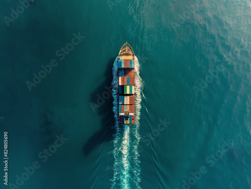Logistic Efficiency: A Bird's Eye View of Cargo Ship Transporting Containers for Import-Export Opera