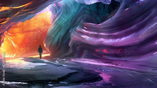 Colorful ice cave waves fantasy characters landscape poster background photo
