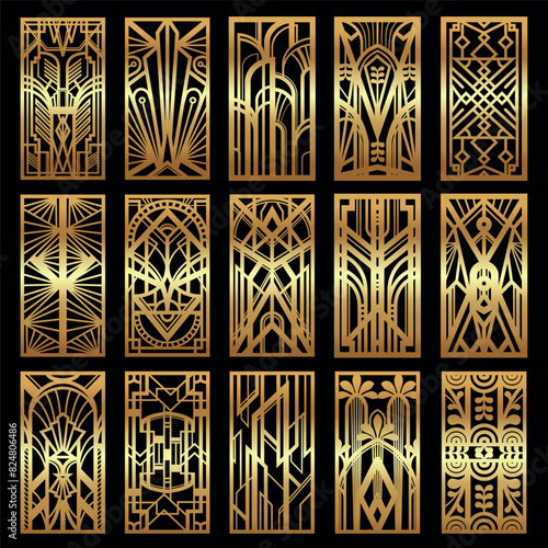 Art Deco Roaring Twenties, Gatsby's Style Set of Gold Panels vector