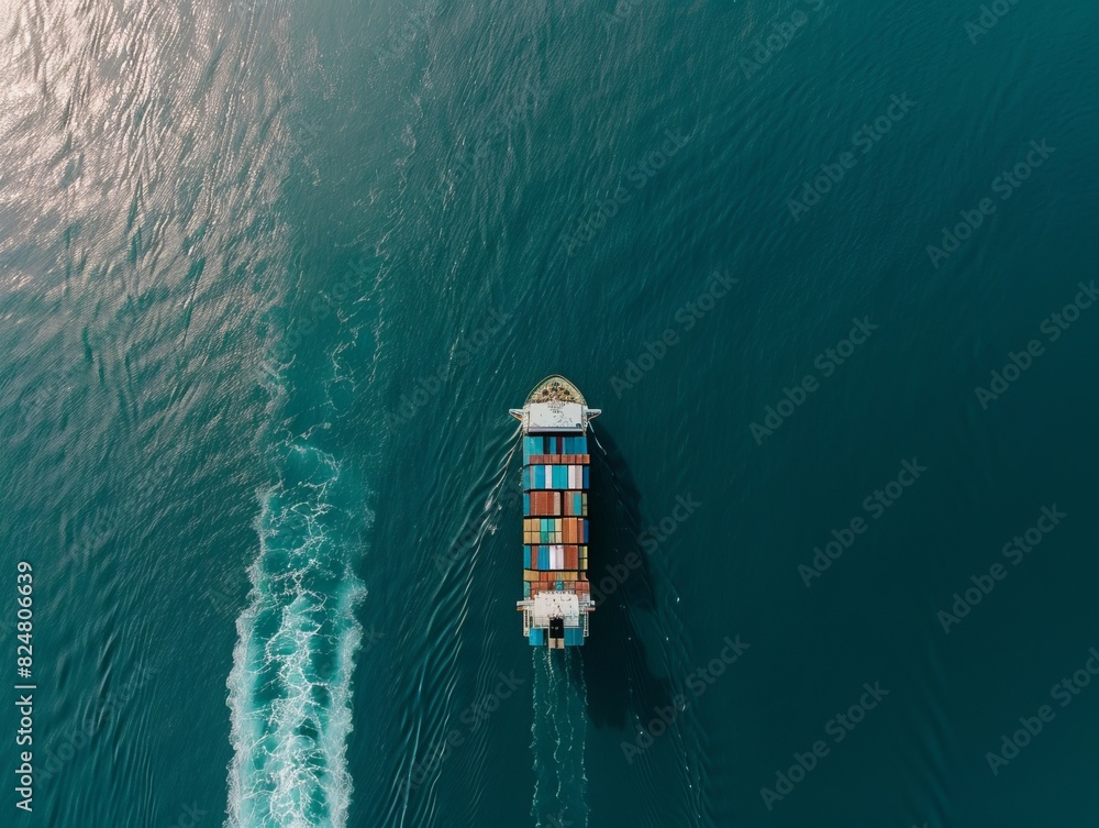 Global Logistics: A bird's eye view of container cargo ships navigating the world's seas