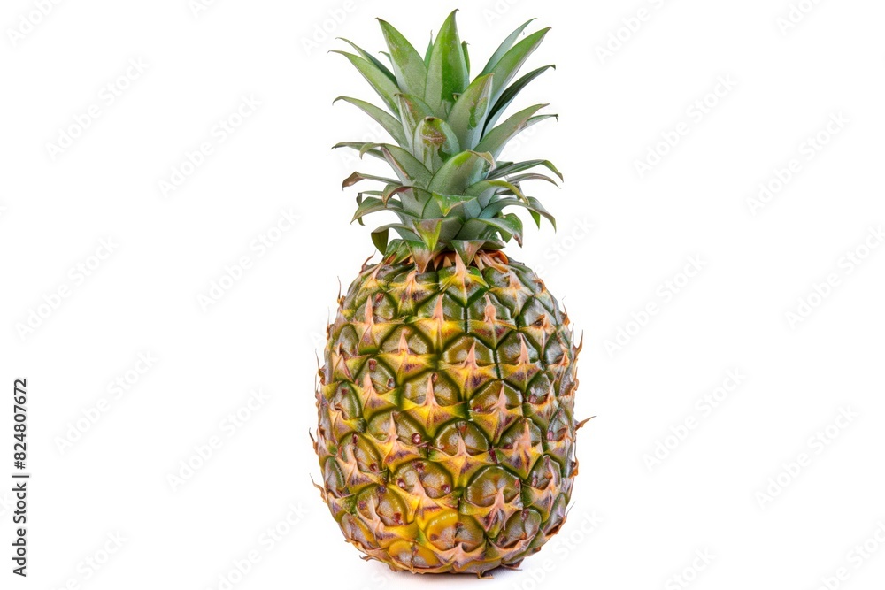 Pineapple top view. White background Pineapple top view. White background