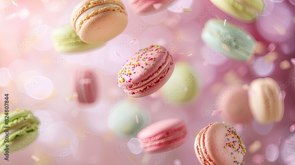 Obraz premium Macaroons are falling. Selective focus