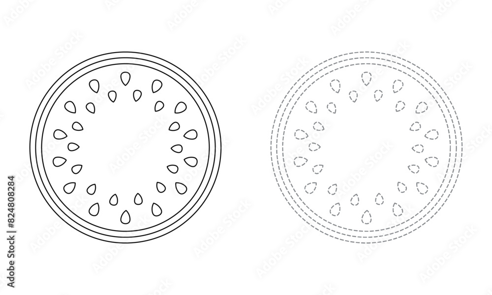 Naklejka premium Tracing lines for toddlers. Handwriting practice sheet. Educational children game, printable worksheet for kids with Watermelon Round Slice 