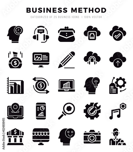 Set of Business Method Icons. Simple Glyph art style icons pack.