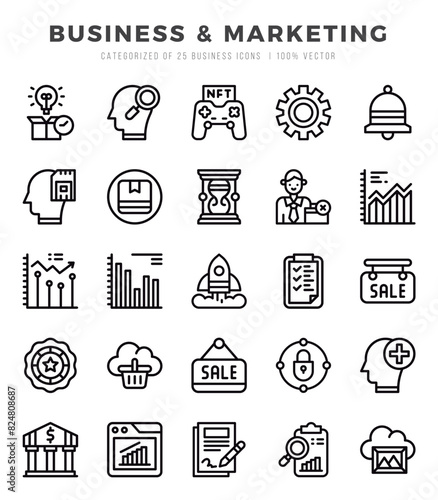 Business & Marketing. Lineal icons Pack. vector illustration.