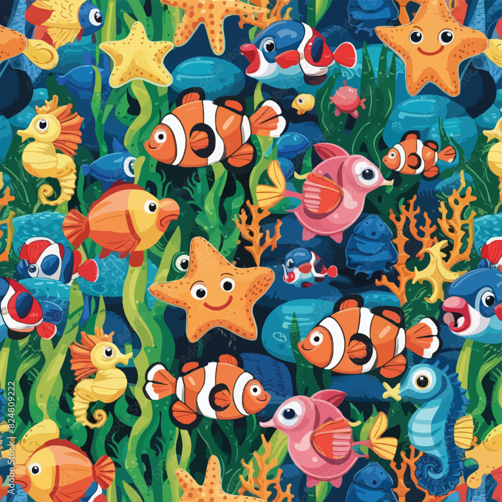Naklejka premium Colorful picture fish aquatic animal vector illustration 
