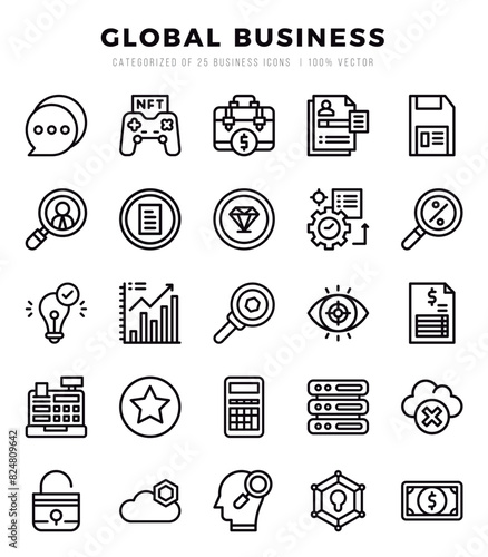 Set of Global Business icons. Vector Illustration.