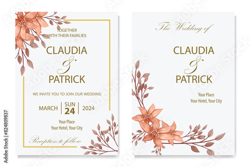 Decorative floral foliage ornamentation for wedding invitations infuses your stationery with natural elegance, evoking the romance and beauty of blooming gardens.