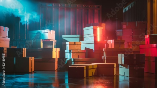 boxes cinematic light, modern logistics and delivery networks background
