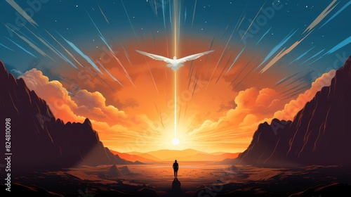 An illustration of the Holy Spirit as an angel with fire coming out from its mouth