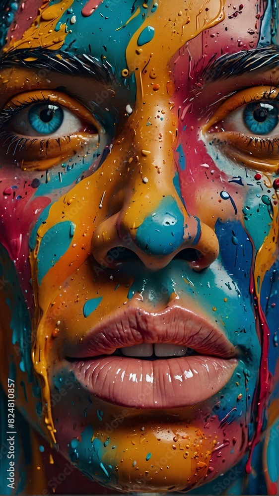 Close-Up of Colorful Painted Face
